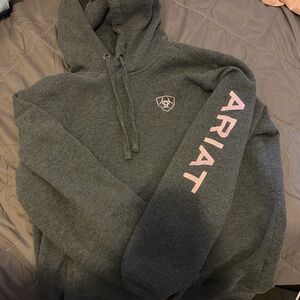 Ariat Charcoal Hoodie with Pink Sleeve Logo